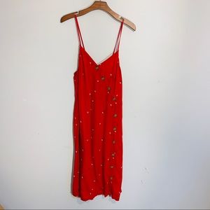 Red Floral Midi Dress